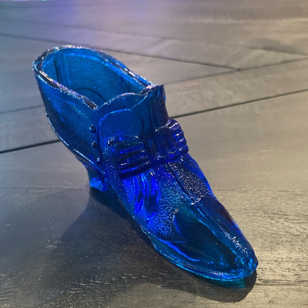 Antique English Blue Glass Shoe - Late 1800's